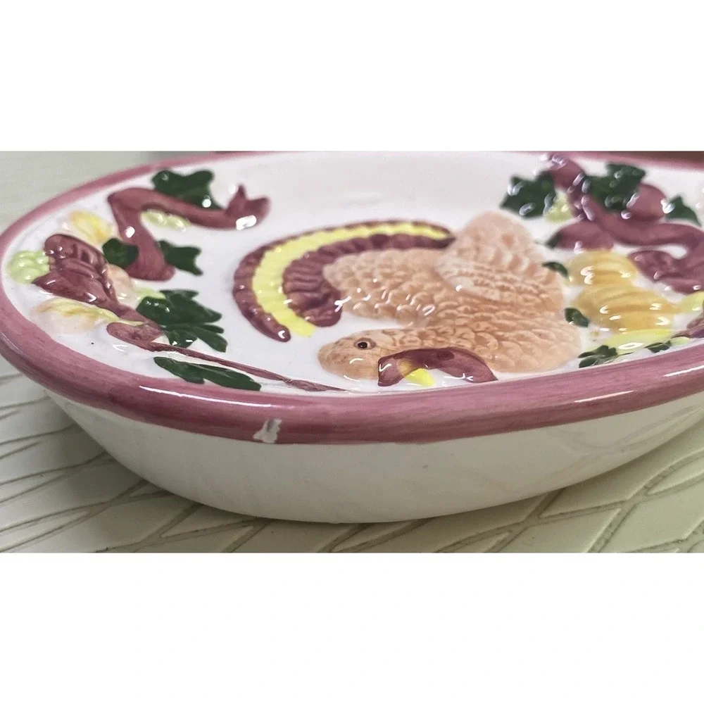 Vintage‎ 1998 Thanksgiving Turkey Pumpkins Fall Trivet&Spoon Rest Ceramic Glossy